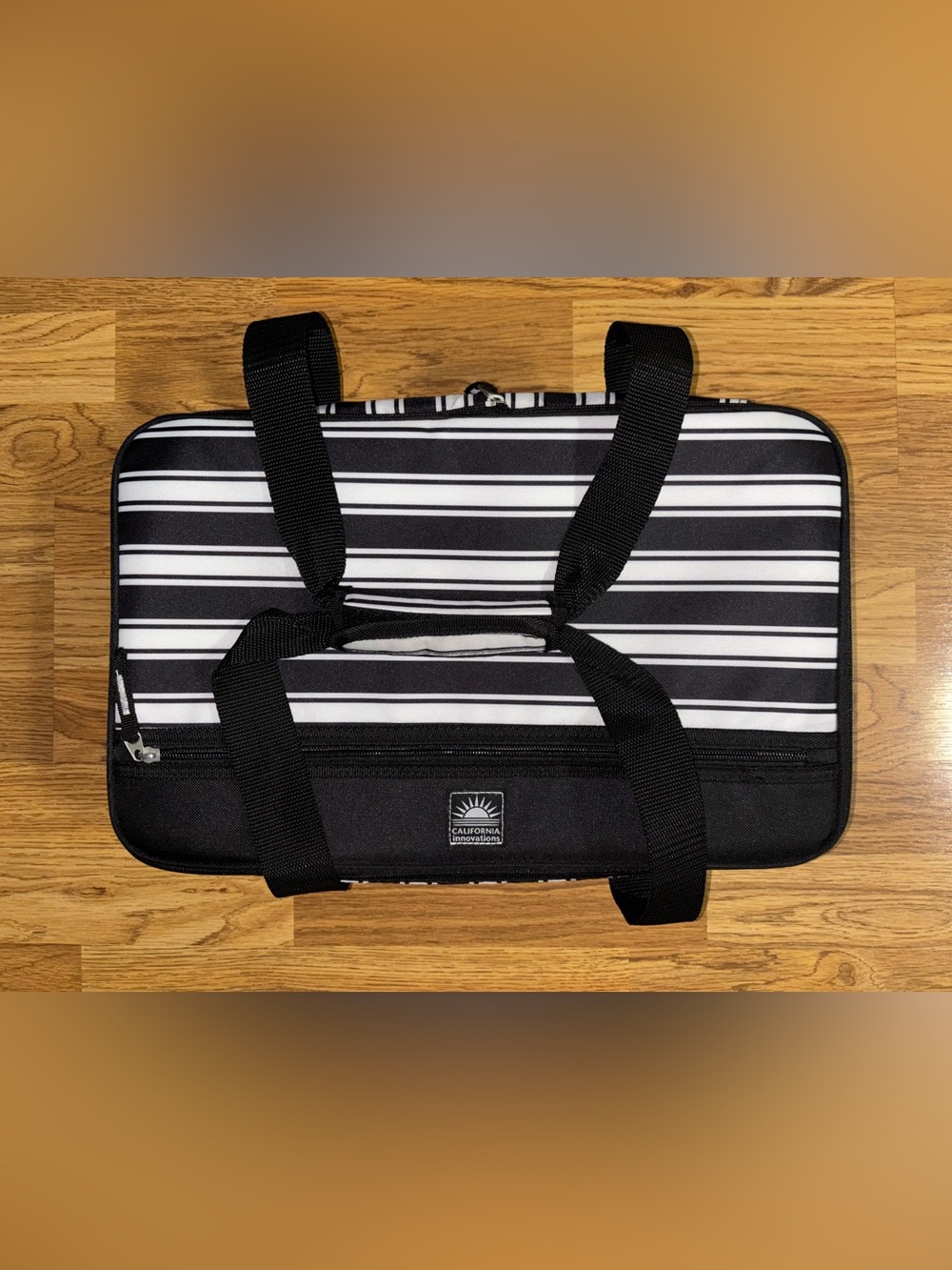 California Innovations Insulated Thermal Casserole Carrier Black White Stripes
